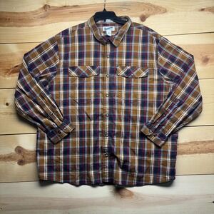 Duluth Trading Shirt Mens XXXL Brown Plaid Long Sleeve Button Up Snap Closure